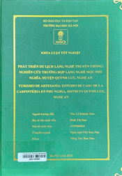 Turismo de artesanía estudio de caso de la carpinteria en Phu Nghia, distrito Quynh Luu, Nghe An =