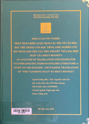 An analysis of translation strategies for culture-specific items in English literature a study on the Vietnamese translation of "The Vanishing Half" by Britt Bennett =