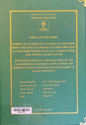 An investigation into the self-efficacy of classroom management among junior and senior teaching-oriented English majors at Hanoi University =