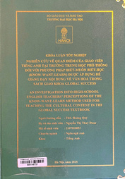 An investigation into high-school English teachers’ perceptions of the Know-Want-Learn method used for teaching the cultural content in the Global success textbook =