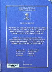 General English program students' perceptions of factors influencing their B2 achievement potential a case study of a higher education institution in Hanoi =