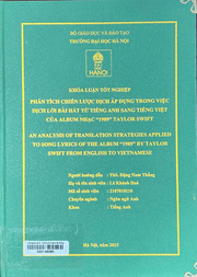 An analysis of translation strategies applied to song lyrics of the album “1989” by Taylor Swift from English to Vietnamese =