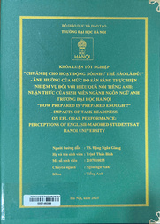 "How prepared is'prepared enough'?" – Impacts of task readiness on EFL oral performance perceptions of English-majored students at Hanoi University =