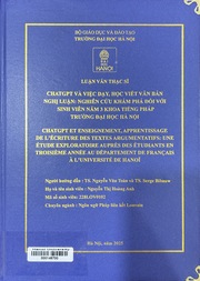 ChatGPT et enseignement, apprentissage de l'écriture des textes argumentatifs une étude exploratoire auprès des étudiants en troisième année au département de Français à l'université de Hanoï =